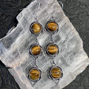 Witchy Tigers Eye Celtic Knot Earrings Gemstone Crystal Jewelry